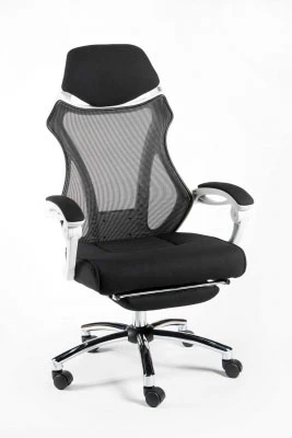 Кресло для персонала Norden 007 H-007 А black/white plastic белый пластик, черная сетка, черная ткань